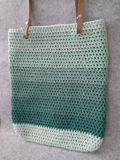 Háčkovaná kabelka s koženými uchy, Mint — foto 2