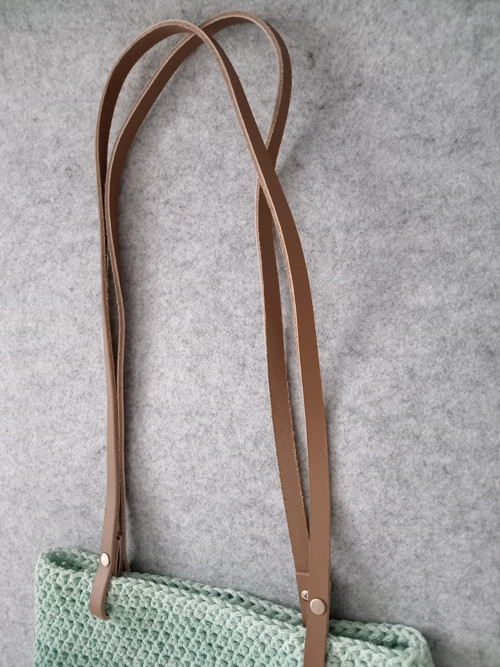 Háčkovaná kabelka s koženými uchy, Mint — foto 5