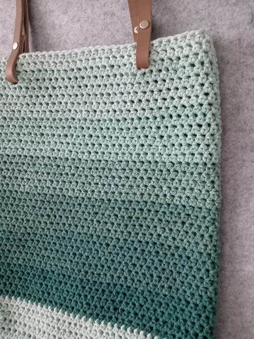 Háčkovaná kabelka s koženými uchy, Mint — foto 3