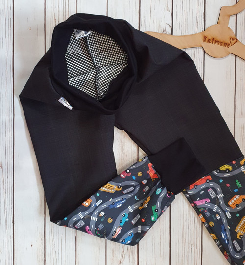 Jarní/podzimní softshell kalhoty černá/auta — foto 3