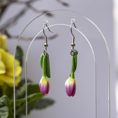 Náušnice - růžové tulipány — foto 2