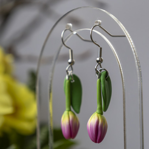 Náušnice - růžové tulipány — foto 3