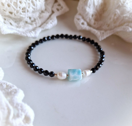 Larimar*perly*broušený spinel*náramek — foto 5