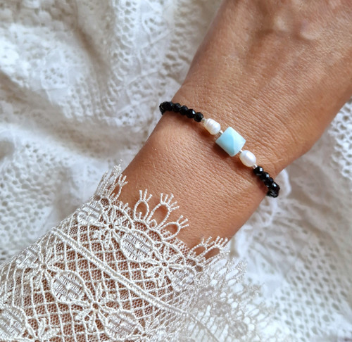 Larimar*perly*broušený spinel*náramek — foto 4