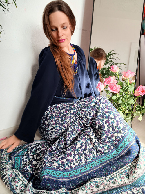 Boho Sukně S Bordurou Modrá — foto 4