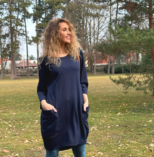 Modré balónové šaty krátké — foto 4
