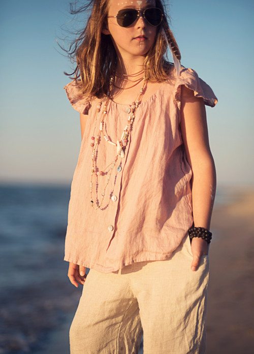 Lněná halenka propínací pudrová — foto 6