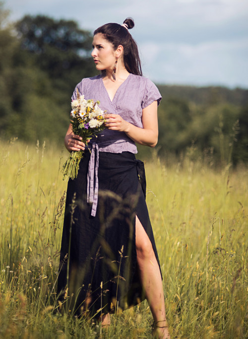 Lněná sukně zavinovací černá — foto 4