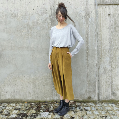 Kalhotová sukně okrová — foto 3