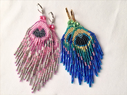 Peacock Feather Beaded Earrings — foto 2