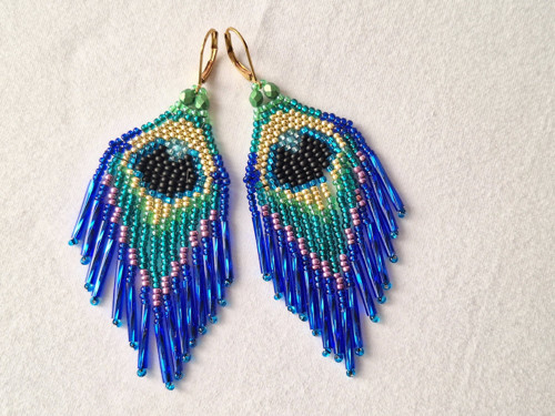 Peacock Feather Beaded Earrings — foto 5