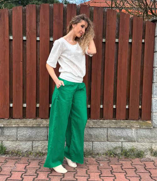 Volné kalhoty - lněné zelené — foto 4