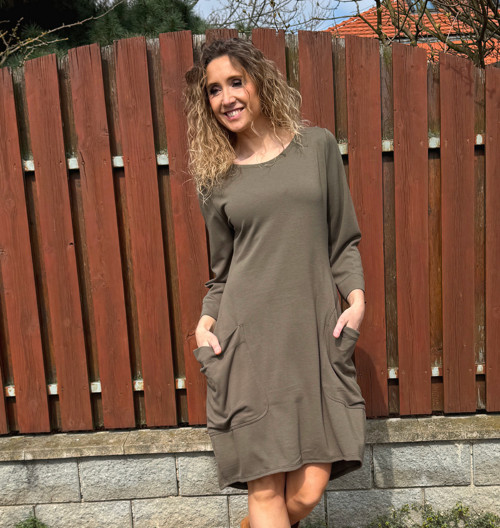 Khaki balónové šaty krátké — foto 3