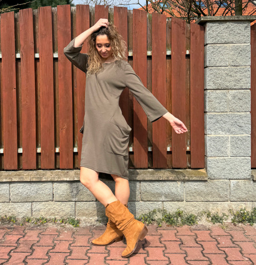 Khaki balónové šaty krátké — foto 6