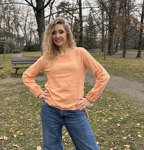 Top mušelín s vázáním meruňka — foto 3