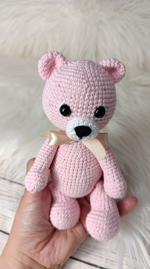 Háčkovaný růžový medvídek 19cm — foto 4