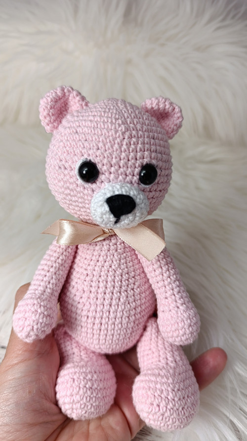 Háčkovaný růžový medvídek 19cm — foto 6