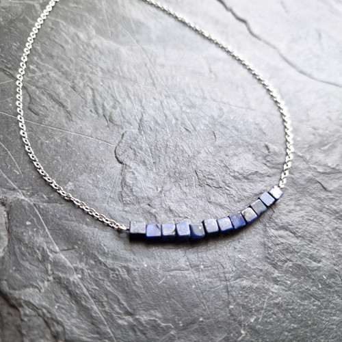 Lapis lazuli*kostičky*náhrdelník*ocel — foto 4