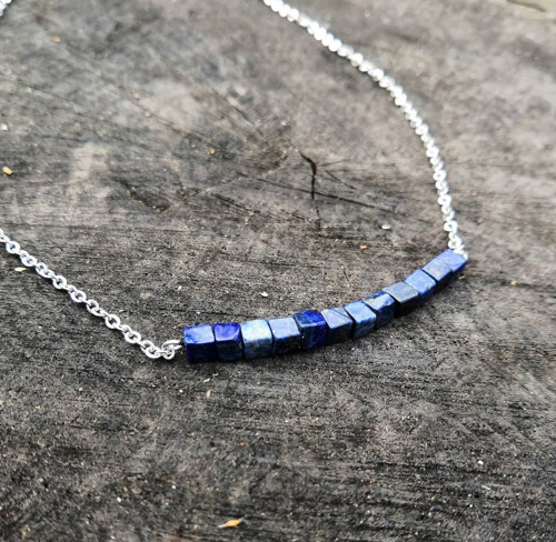 Lapis lazuli*kostičky*náhrdelník*ocel — foto 2