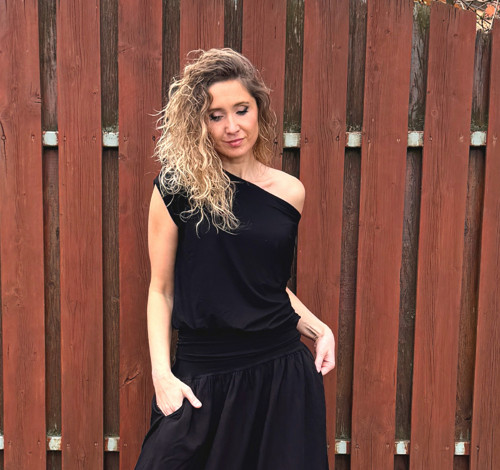 Volný top s pasem černý — foto 6
