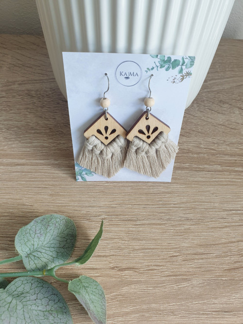 Macramé náušnice výřez květina - béžová — foto 5
