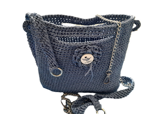 Háčkovaná kabelka crossbody holubí modř — foto 6