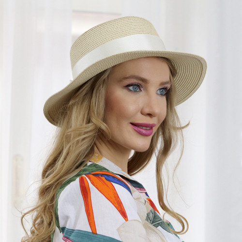 Romy - "boater" klobouk s mašlí, béžová — foto 2