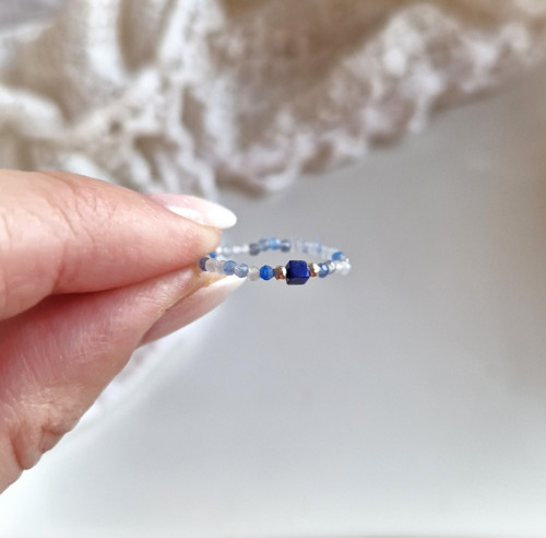 Lapis lazuli*kostičky*modrý avanturín*Ag*prsten — foto 4