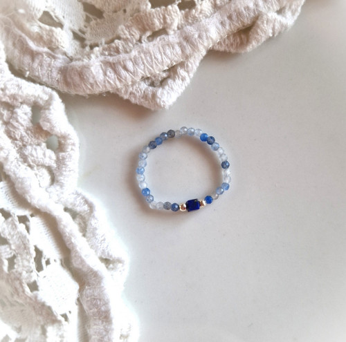 Lapis lazuli*kostičky*modrý avanturín*Ag*prsten — foto 2