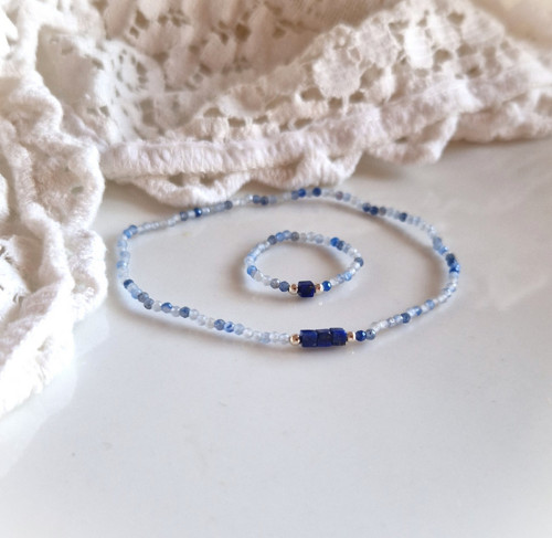 Lapis lazuli*kostičky*modrý avanturín*Ag*prsten — foto 5