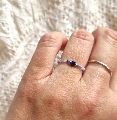 Lapis lazuli*kostičky*modrý avanturín*Ag*prsten — foto 3