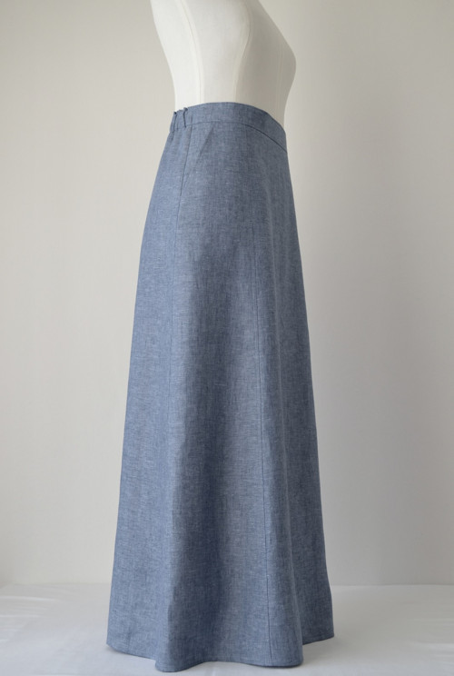 Lněná sukně - modrá denim — foto 5