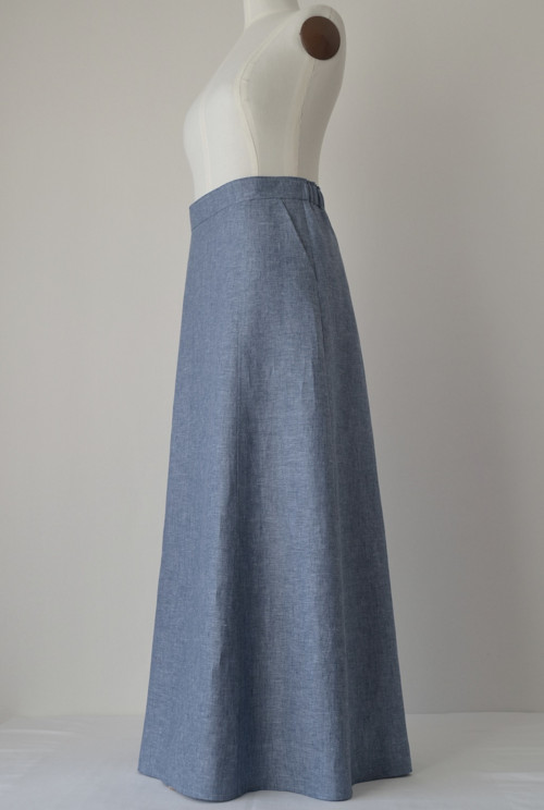 Lněná sukně - modrá denim — foto 4