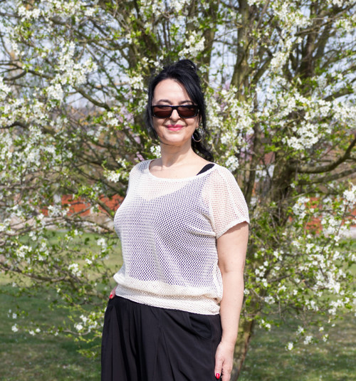 Volný top s pasem smetanová síťka — foto 2
