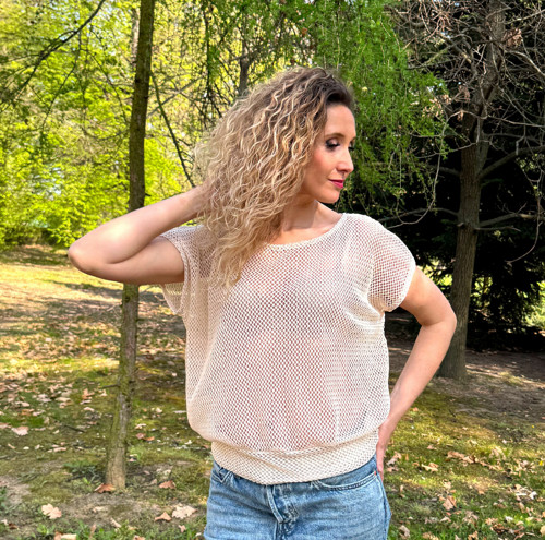 Volný top s pasem smetanová síťka — foto 3