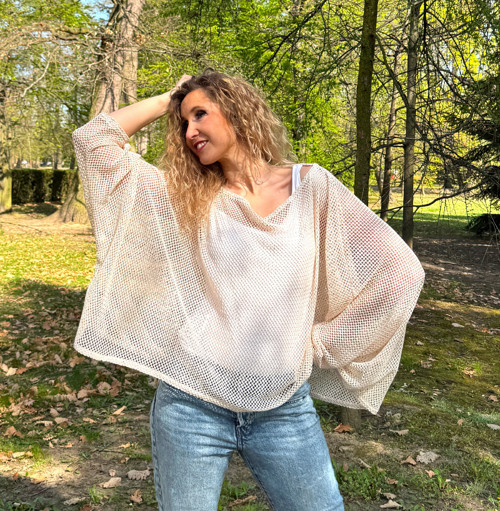 Volný top smetanová síťka — foto 2
