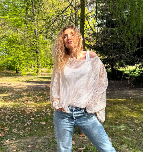 Volný top smetanová síťka — foto 4
