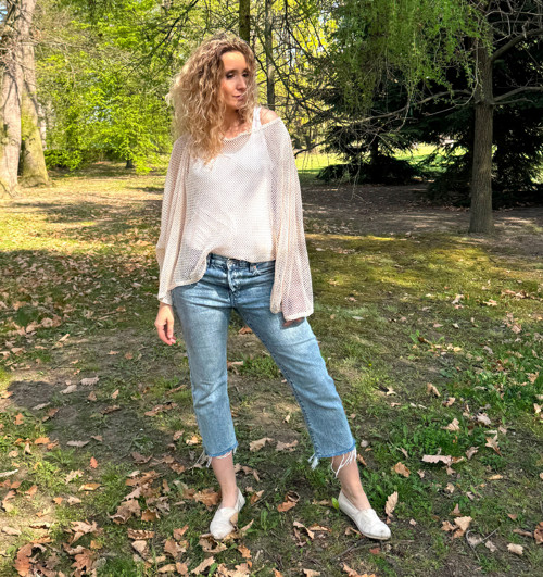 Volný top smetanová síťka — foto 5
