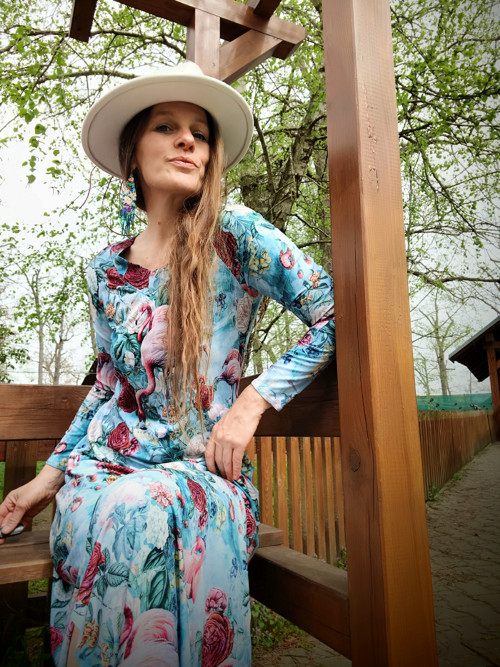 Úpletové Maxi Saty Plameňáci — foto 3