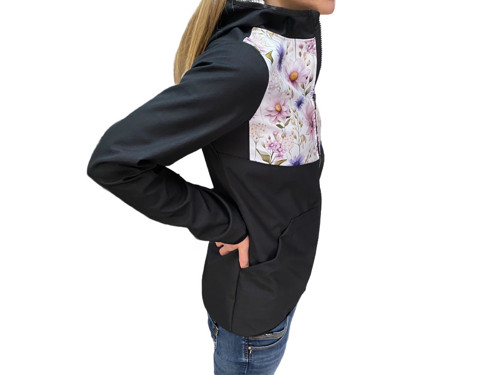 Softshell bunda DÁMSKÁ JARNÍ černá Kvítky — foto 2