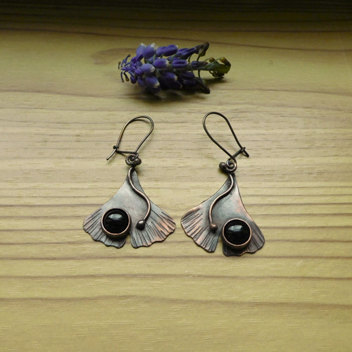 Naušnice - Onyxy v jinanu - měď — foto 4