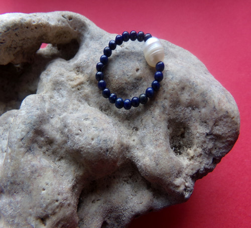 Prstýnek Lapis lazuli s perličkou — foto 3