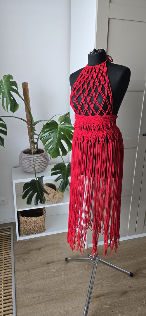 Červený macrame komlet vel.S — foto 3