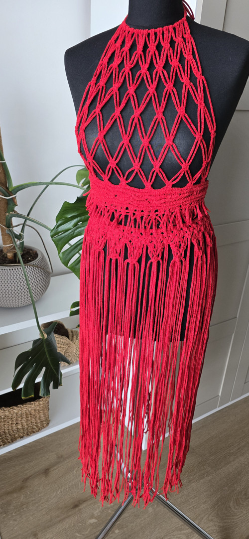 Červený macrame komlet vel.S — foto 2