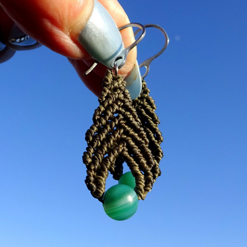 Náušnice Macramé - Achát v hnědozelené — foto 5