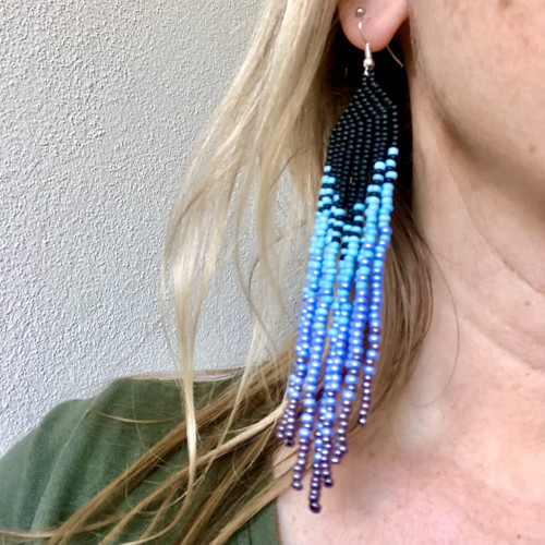 Dlouhé Šité Boho Náušnice - Do Modra — foto 5