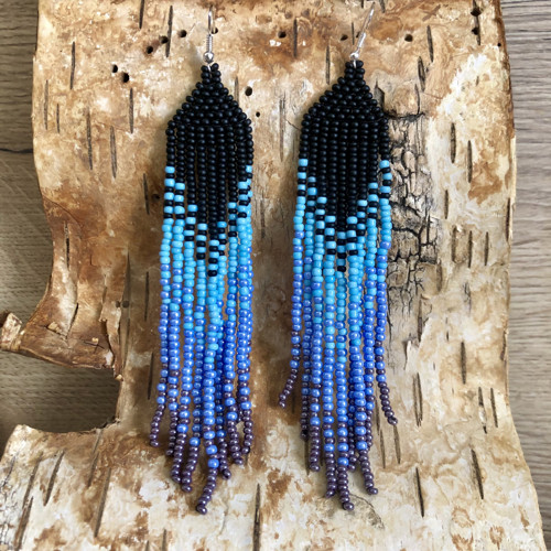Dlouhé Šité Boho Náušnice - Do Modra — foto 4