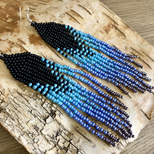 Dlouhé Šité Boho Náušnice - Do Modra — foto 2