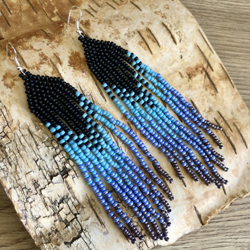 Dlouhé Šité Boho Náušnice - Do Modra — foto 3