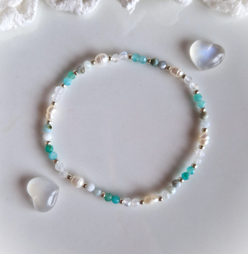 Perly*měsíční kámen*larimar*amazonit*náramek — foto 3